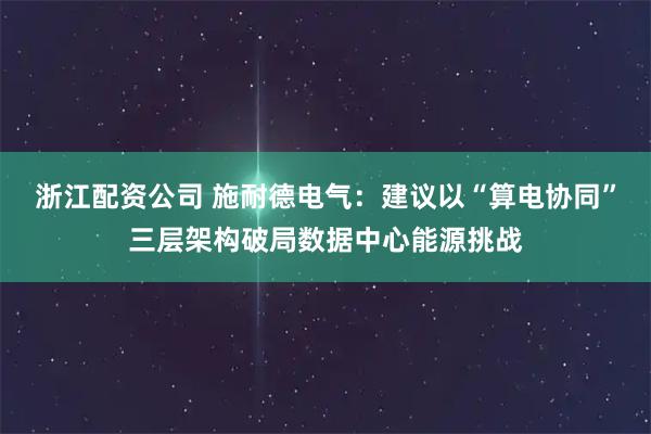 浙江配资公司 施耐德电气:建议以“算电协同”三层架构破局数据中心能源挑战